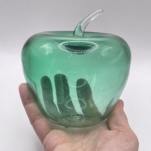 Large Green Blenko Hand Blown Glass Apple Fruit Decoration Paperweight